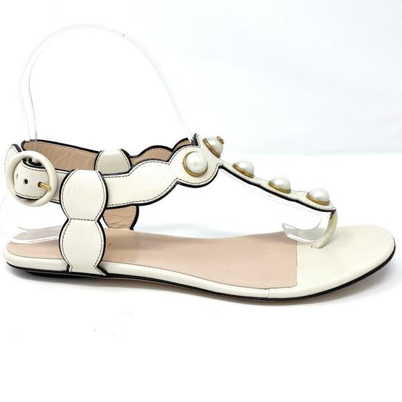 GUCCI DOUBLE GG PEARL LEATHER SANDALS SZ 36.5 - Picture 8 of 11